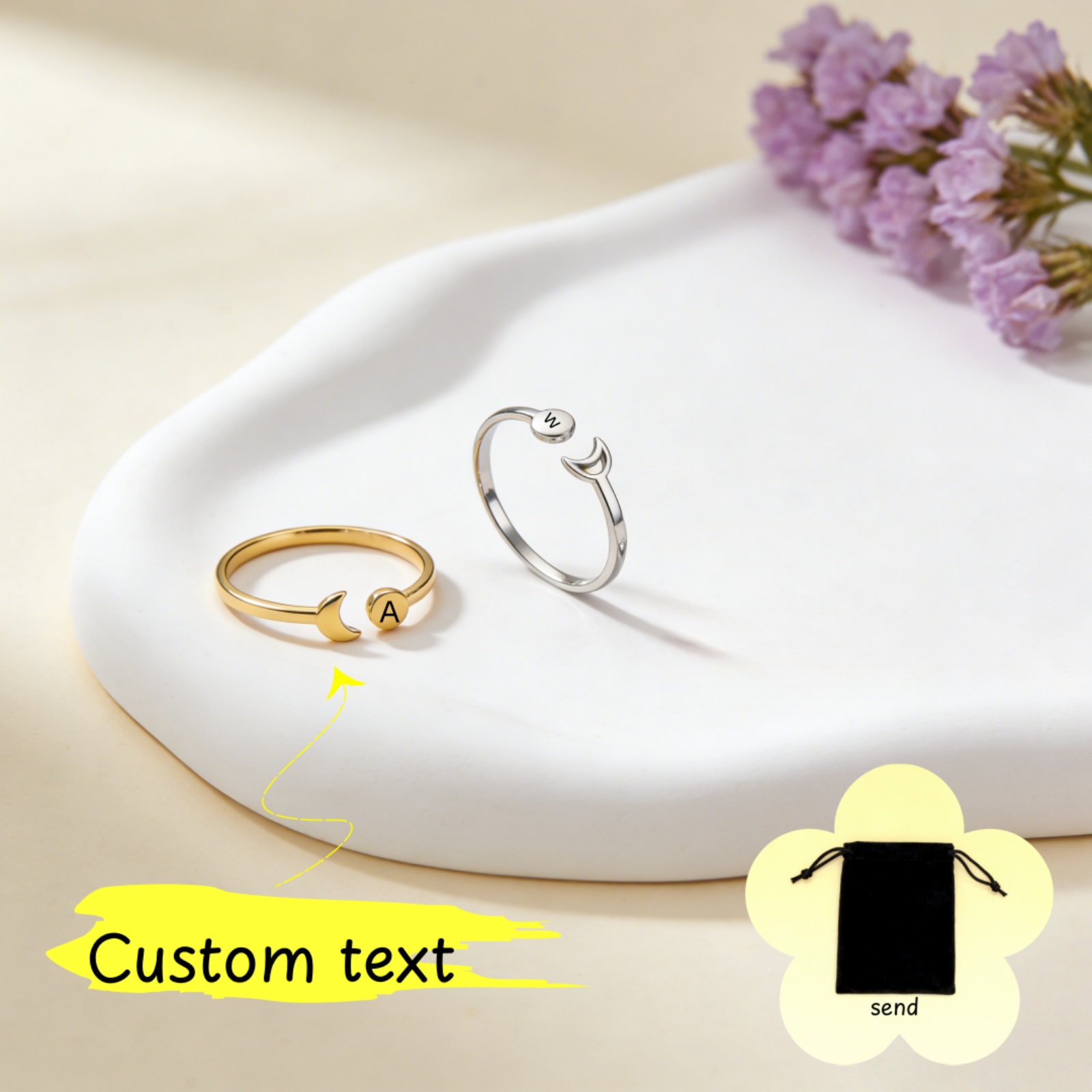 Wedding Z - Personalisierter A-Z Initialen Retro Mondphasen-Ring aus