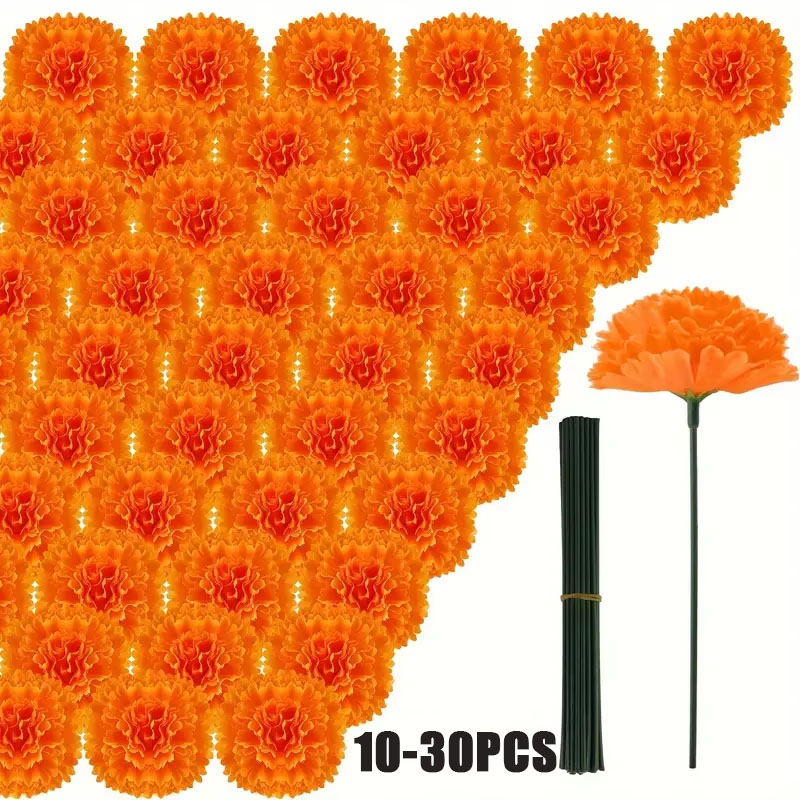 Indian Wedding Decor Supply - 10–30 Stück künstliche Nelken-Ringelblumen, Festdekoration für