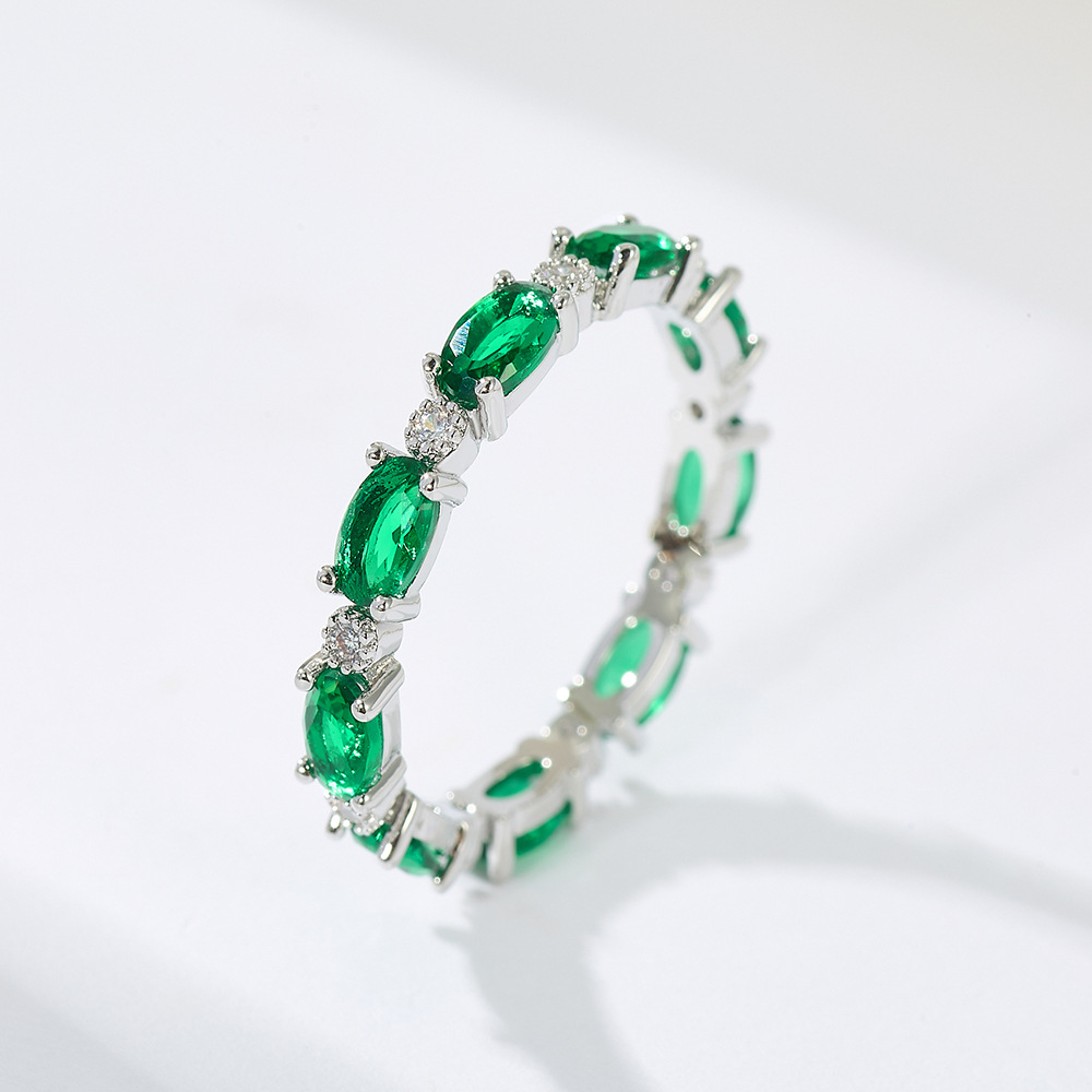 Wedding Z - Zierlicher grüner Kristall-Versprechensring mit weißen Zirkonia-Steinen,