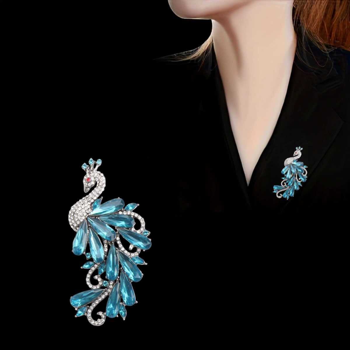 Suit Supply Wedding Party - Luxuriöse Strass-Pfauen-Brosche für Damen, Elegante Tier-Anstecknadel