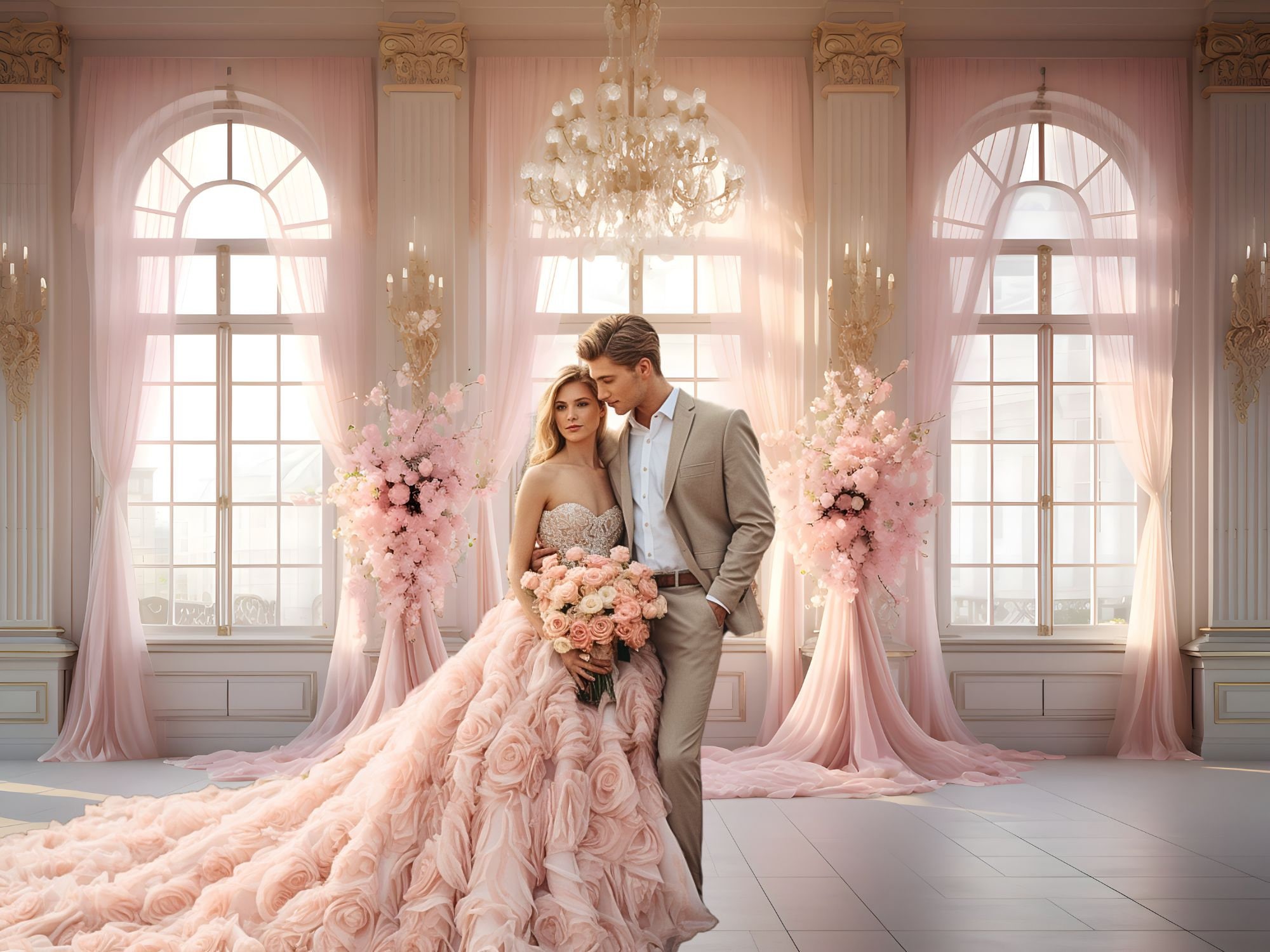 Wedding Qq - Rosa Palast Blumen Fotografie Kulissen Vorhang